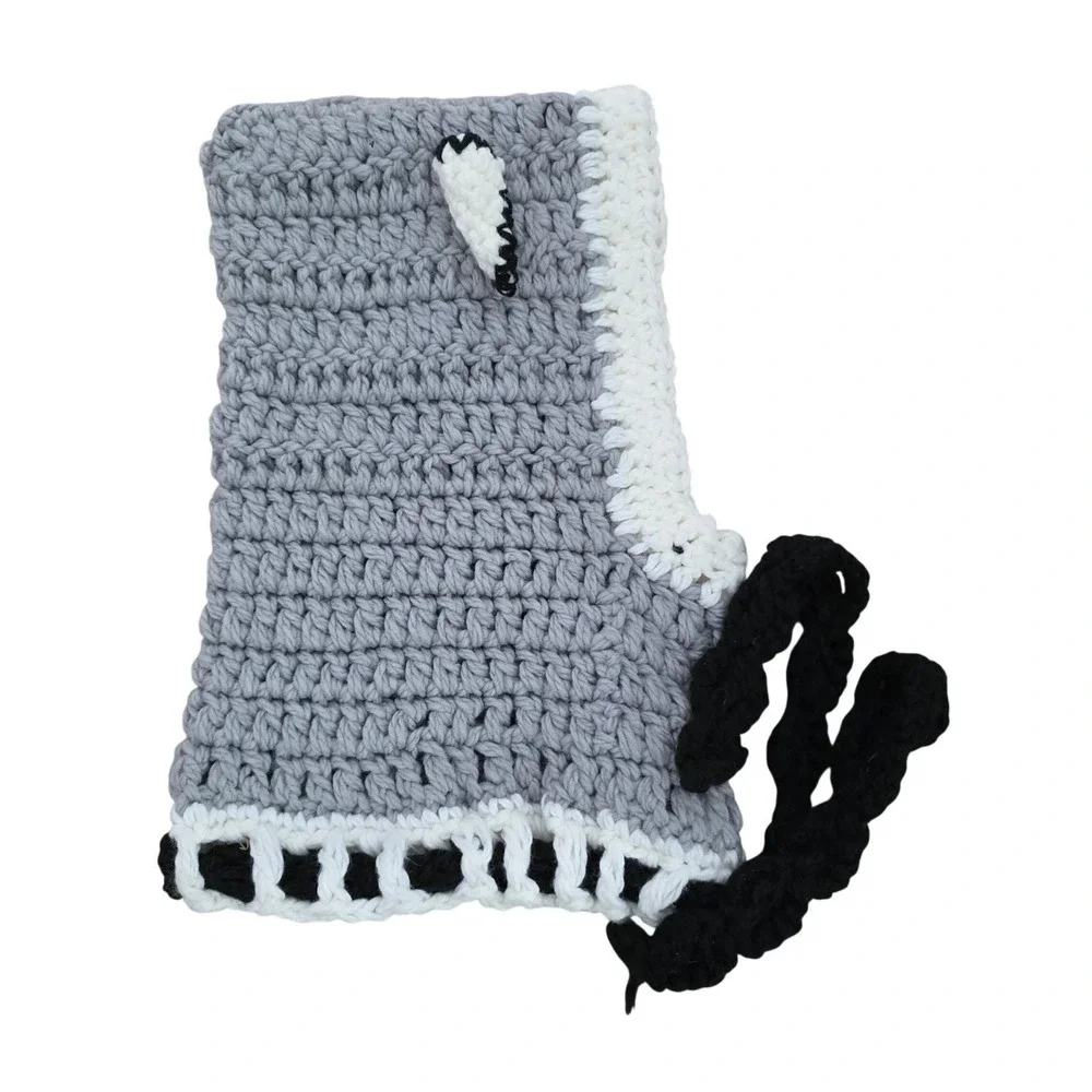 Handmade Crochet Animal Ear Balaclava Hood Grey White Black Kid Winter Hat Snood